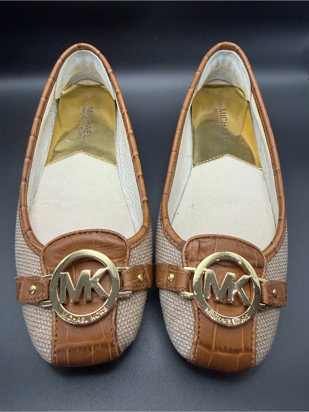 MICHAEL Michael Kors Tan/Brown Logo Leather-Trim Loafers